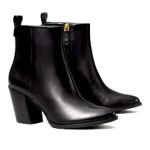 Tory Burch Black Calf Leather Zip Up Booties
